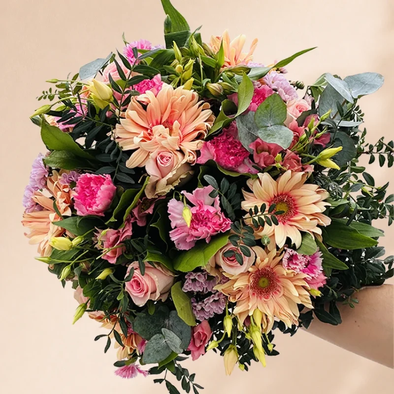gebonden boeket met roze tinten online bestellen 2 - de bloemenloods